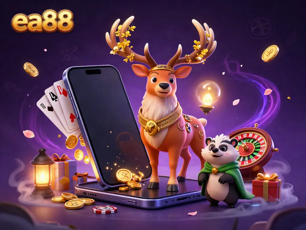 ea88 chơi trò chơi casino với hình ảnh thần bí, hươu thần Celtic và các yếu tố may mắn.