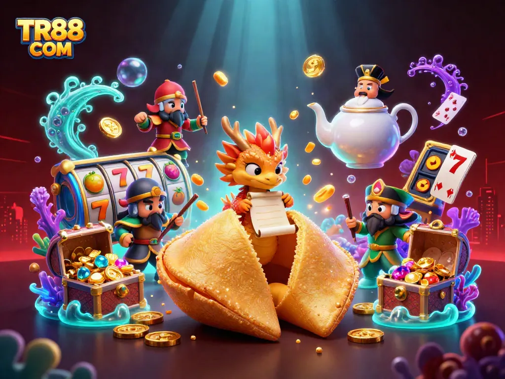 Experience thrilling gameplay with TR88 COM as vibrant casino elements burst with excitement in a captivating illustration.