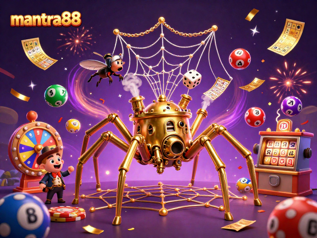 Experience exciting wins with mantra88's vibrant casino game features in this dynamic illustration.