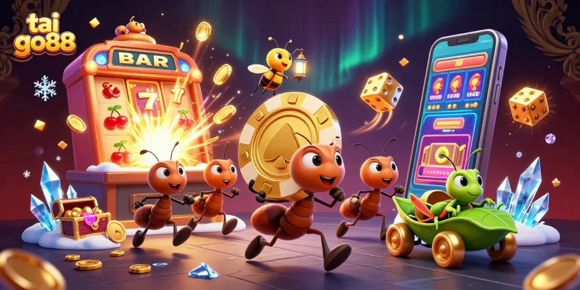 Engage in thrilling gameplay with tai go88 as ants perform a heist for the ultimate golden poker chip.