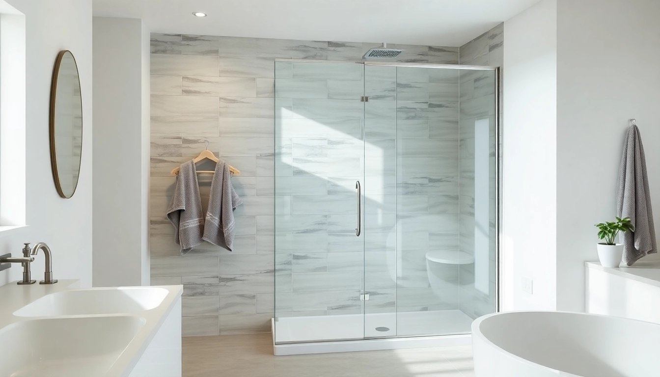 Showcasing elegant showers au, a modern frameless shower screen in a stylish bathroom setting.
