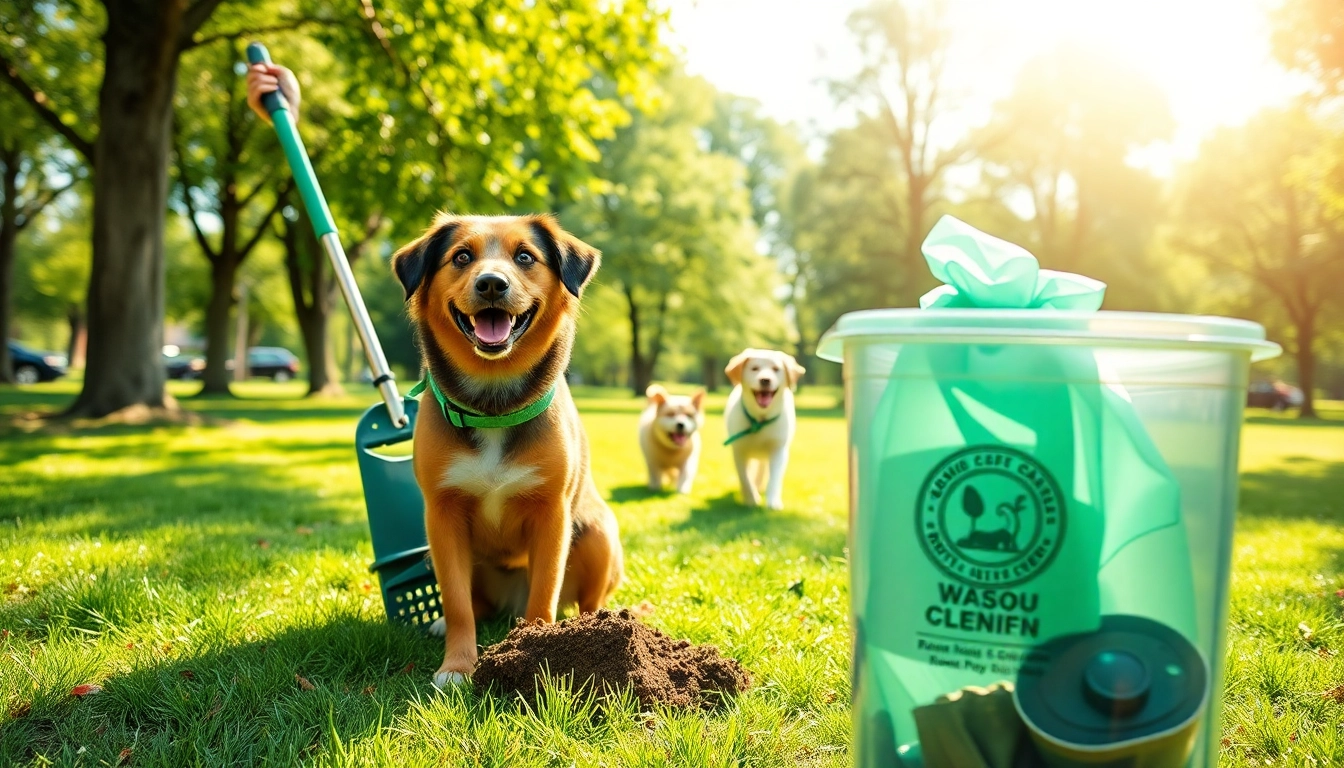Engaging dog poop clean up scene showcasing professionalism in action.
