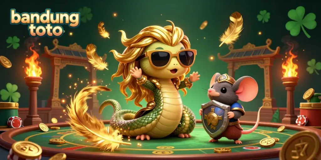 Experience the vibrant action of bandung toto in a dynamic casino scene featuring friendly Medusa and a warrior mouse.