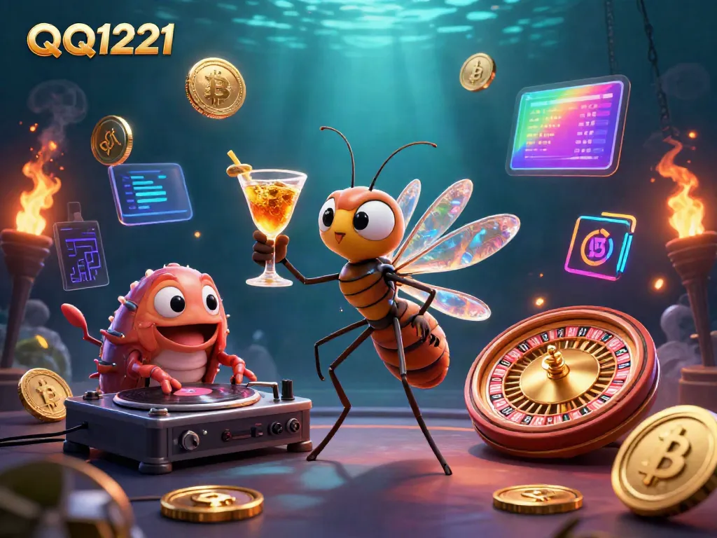 Experience thrilling moments with QQ1221 as a unique casino mascot holding a cocktail