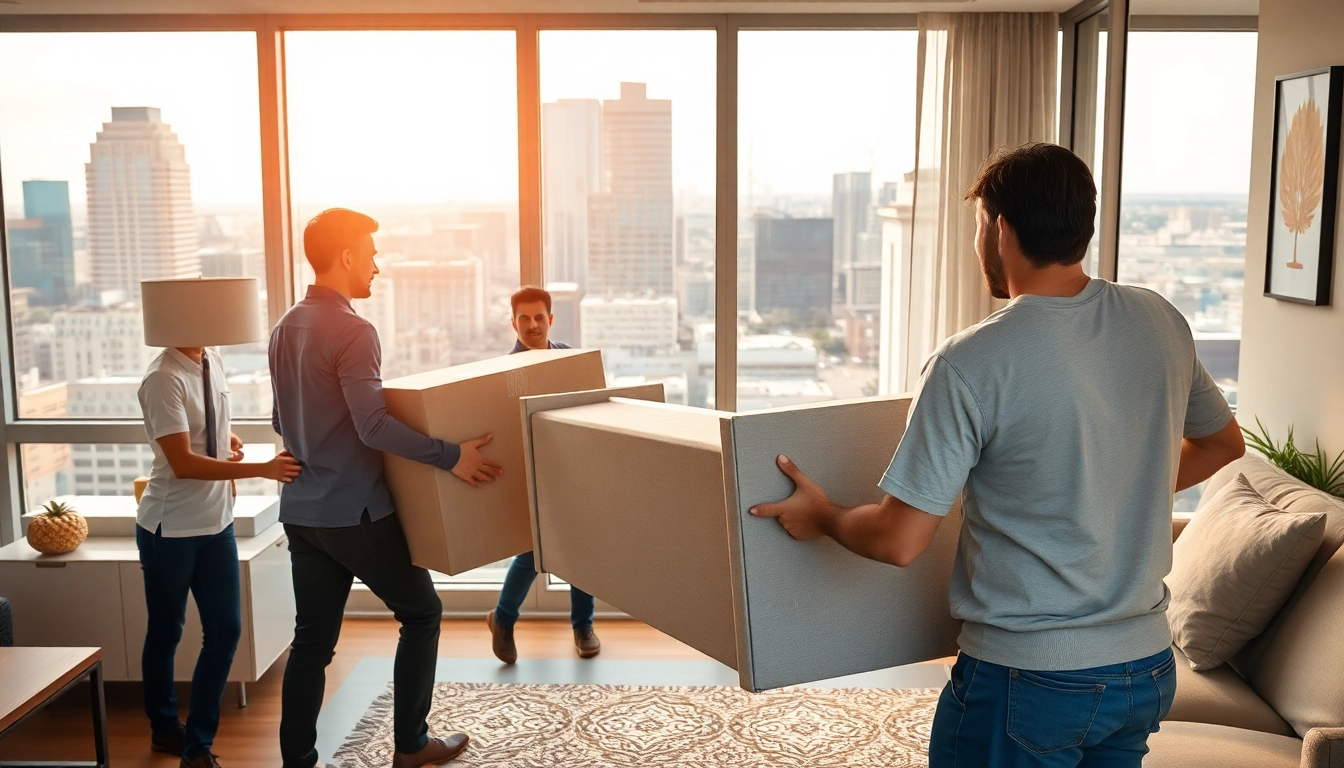 Furniture Delivery Phoenix team transporting modern furniture into a stylish urban apartment.