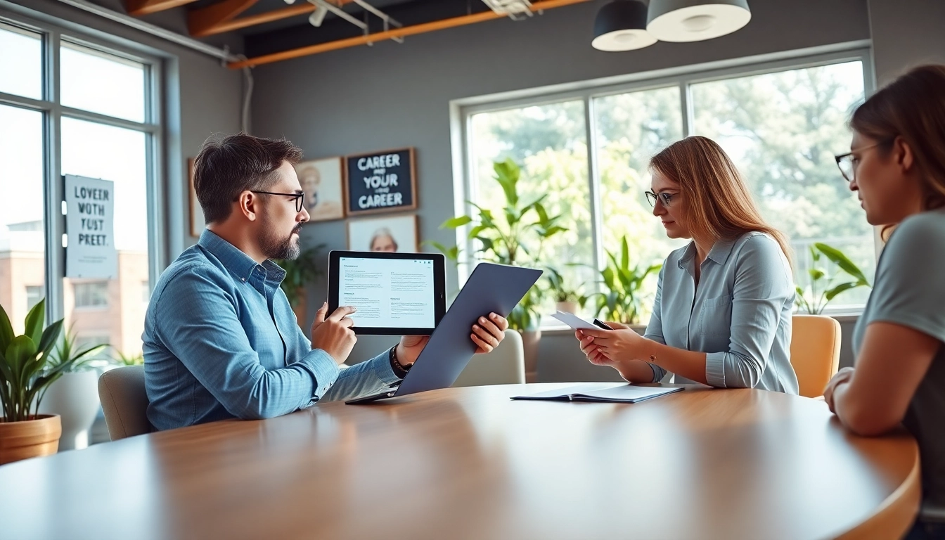 Guidance on the Ideal career with a career coach in a modern office.