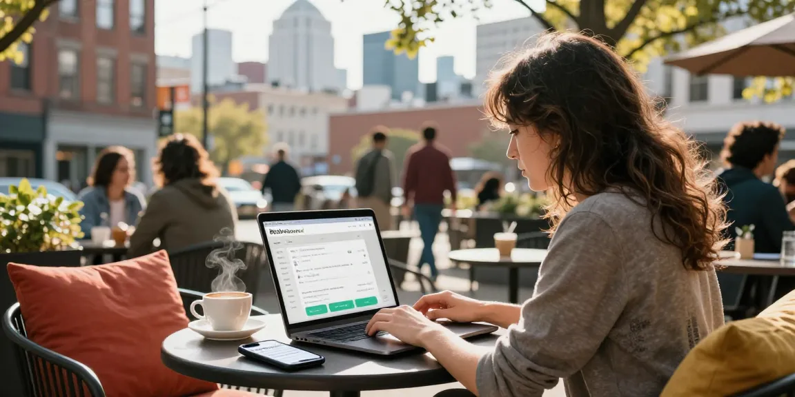 BedPersonal user browsing local classified ads at outdoor café.