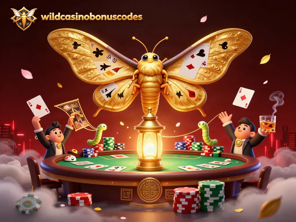 Experience wildcasinobonuscodes with a vibrant 3D casino scene featuring poker elements and mythical characters.