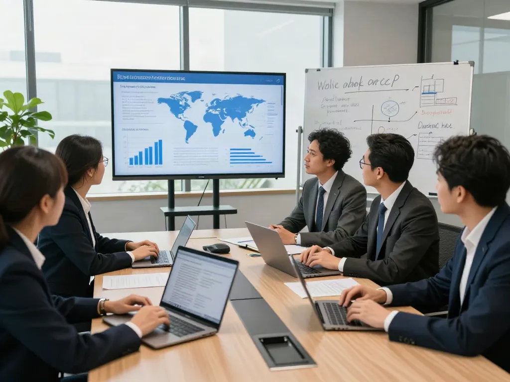Lead Roedl professionals collaborating on international legal strategies in a modern office.