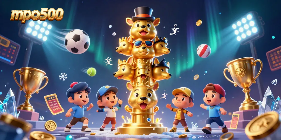Engaging gaming action with mpo500's dynamic casino illustration showcasing sports elements and vibrant details.