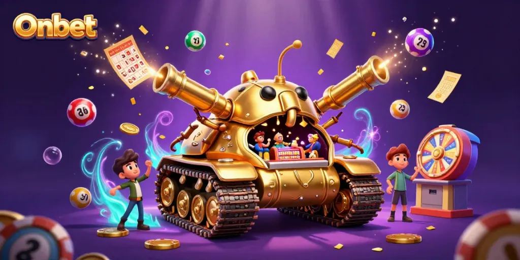 Onbet delivers an immersive casino experience with dynamic colorful elements in a vibrant scene.
