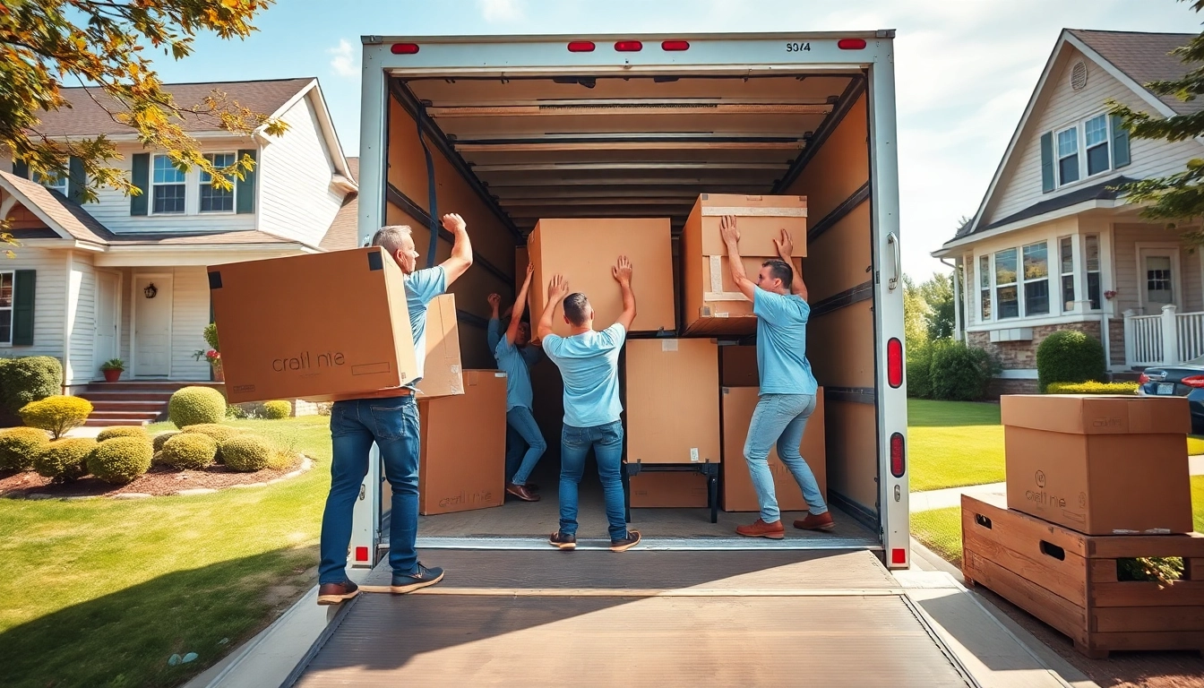 Efficient moving companies auburn al team loading furniture into a truck in a suburban setting.