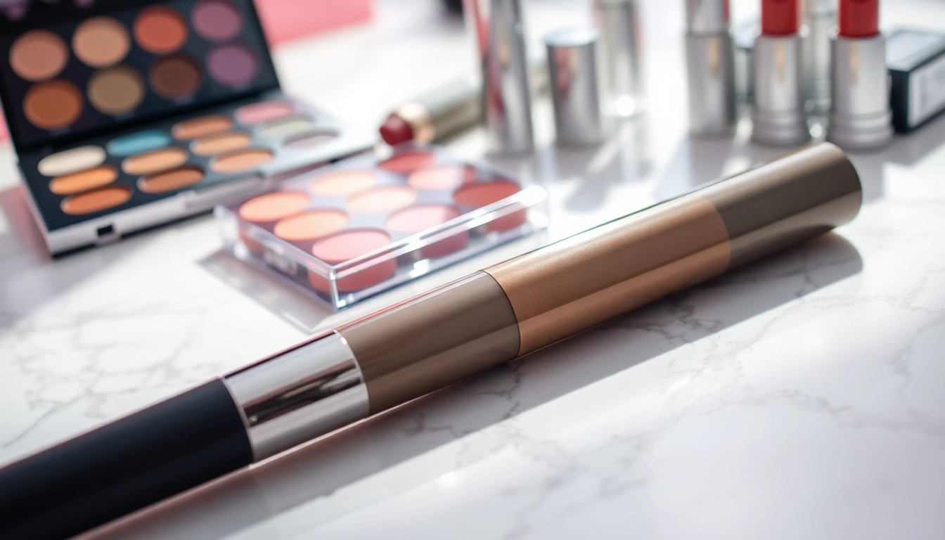 Applying makeup with an angled concealer brush set on a marble vanity for a beauty routine.