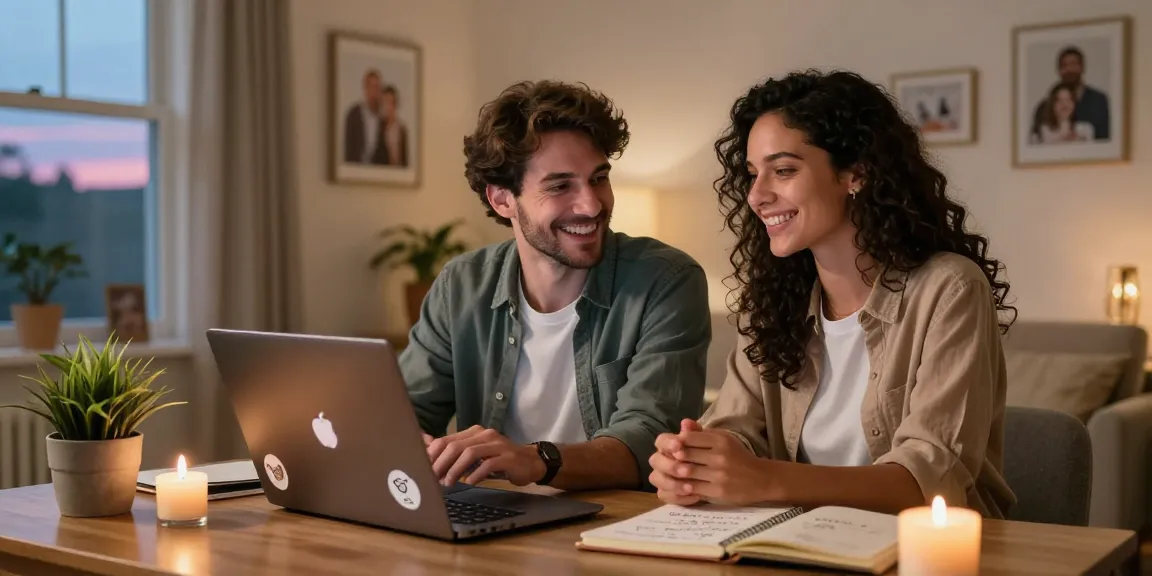 Couple engaging in a warm video call for HundRoses online dating, showcasing genuine connection in cozy home settings.