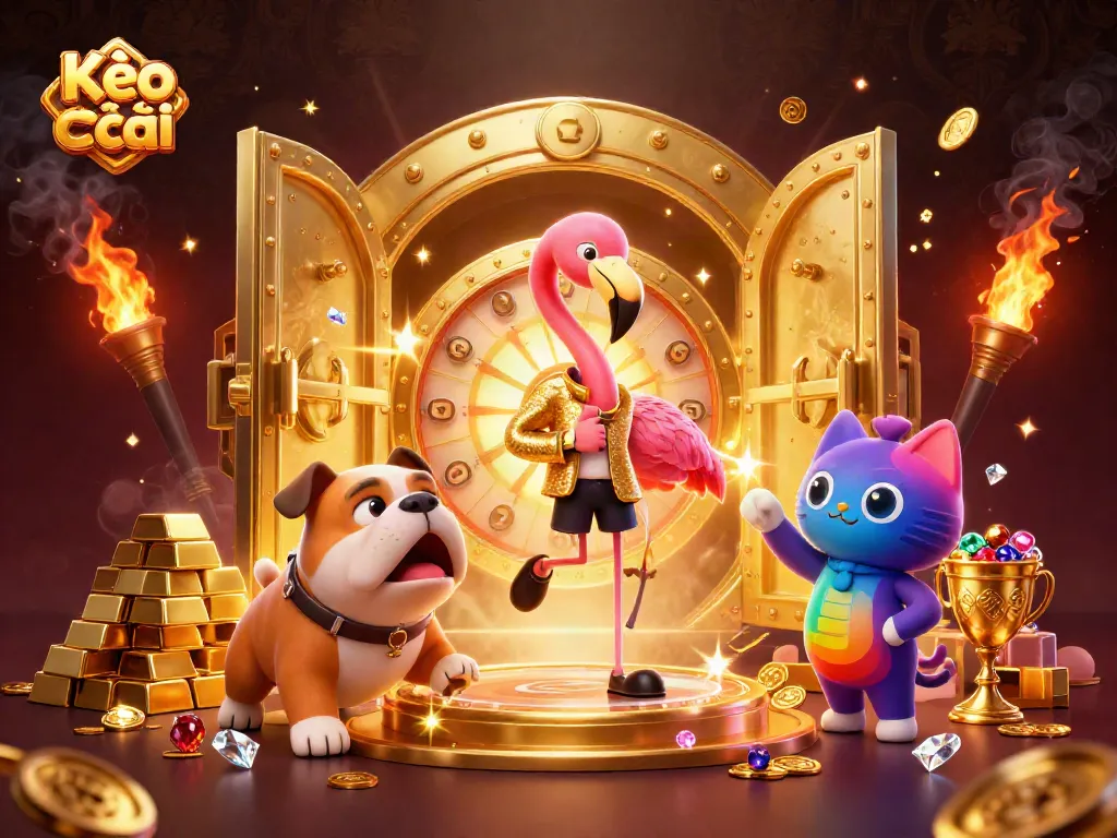 Experience thrilling action at Kèo nhà cái with a vibrant game show scene featuring colorful characters and dynamic winning elements.