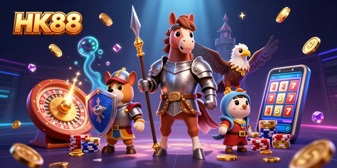 Experience winning spins and dynamic games at HK88, featuring vibrant coins and casino elements.