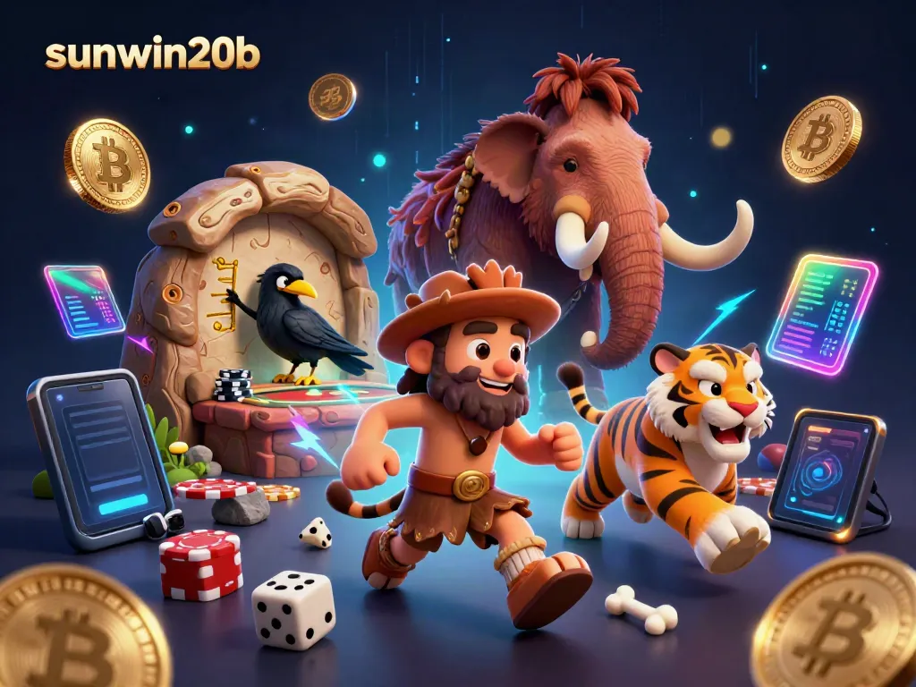 Experience the excitement of sunwin20b in a dynamic prehistoric casino scene.