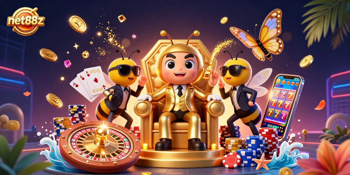 Experience thrilling bets with net88z featuring a bumblebee mob boss in a vibrant casino scene.