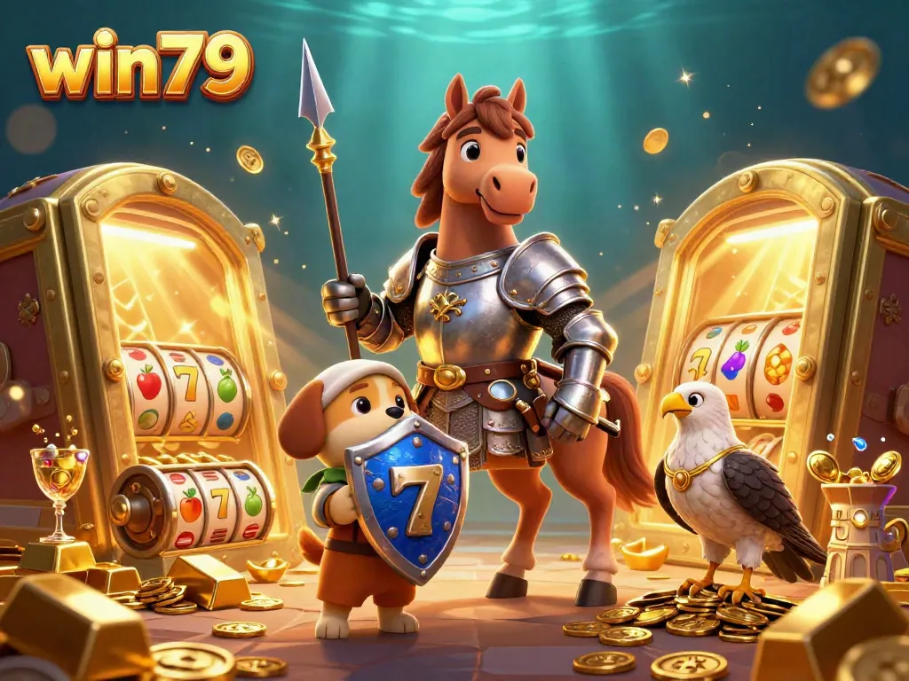 Experience thrilling game play with giant reels, vivid elements, and treasures in the win79 casino illustration.