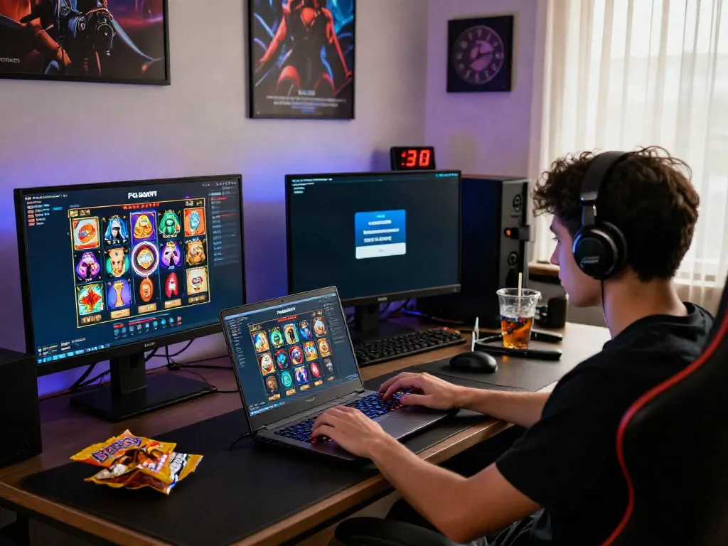 Exciting online gaming scene with PG SOFT slot thailand games on a laptop.