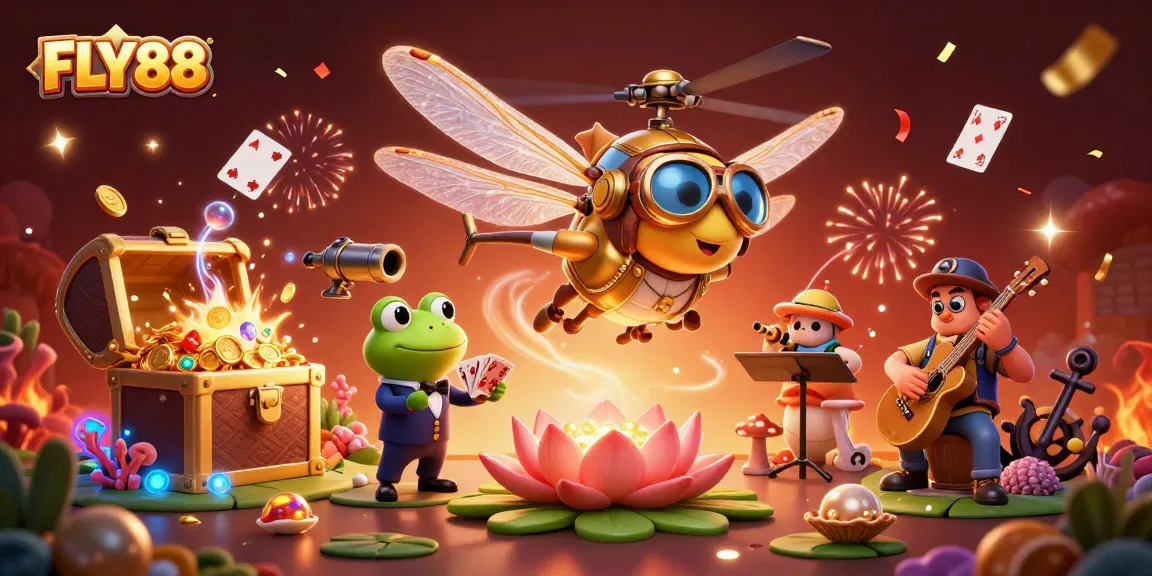 Experience thrilling gameplay with FLY88 amidst dynamic casino elements and entertaining characters.