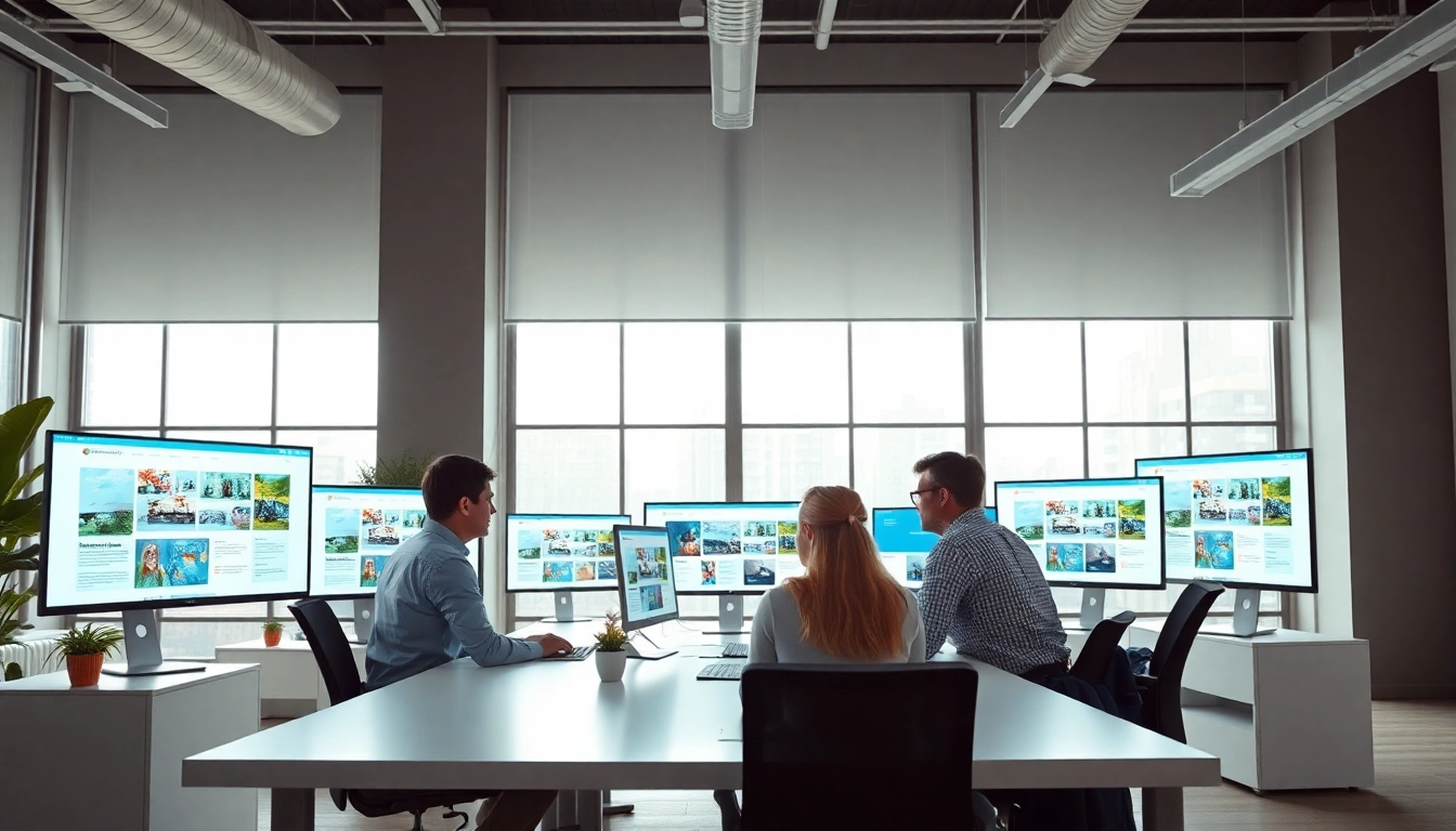 Creative team designing engaging web design edmonton in a modern office environment.