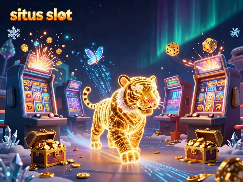 Engage with situs slot in a mesmerizing digital casino landscape filled with neon colors and thrilling jackpots.