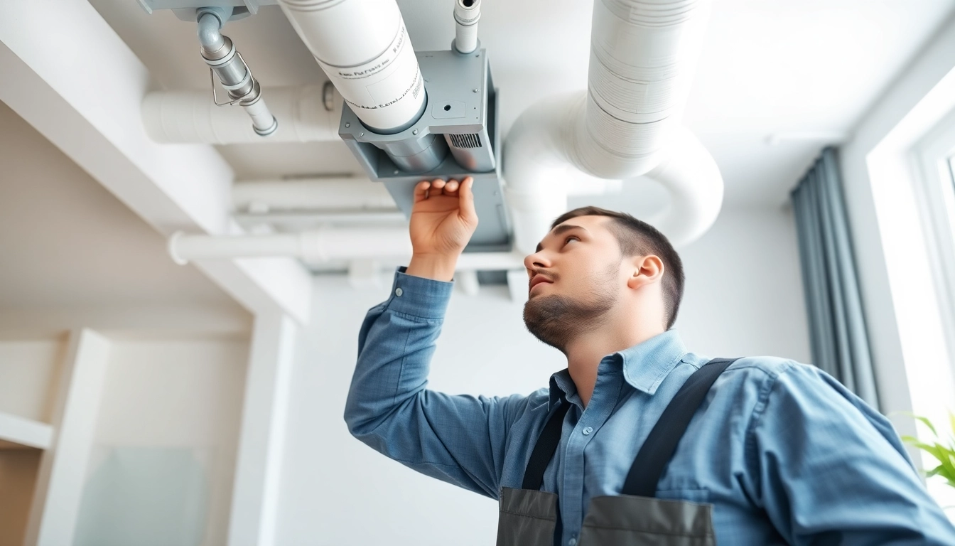 Inspecting HVAC duct leakage while assessing ductwork integrity in a well-lit environment.