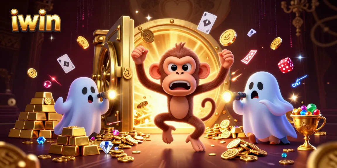 Engage with iwin's thrilling poltergeist monkey juggling golden treasures in an enchanting haunted casino.