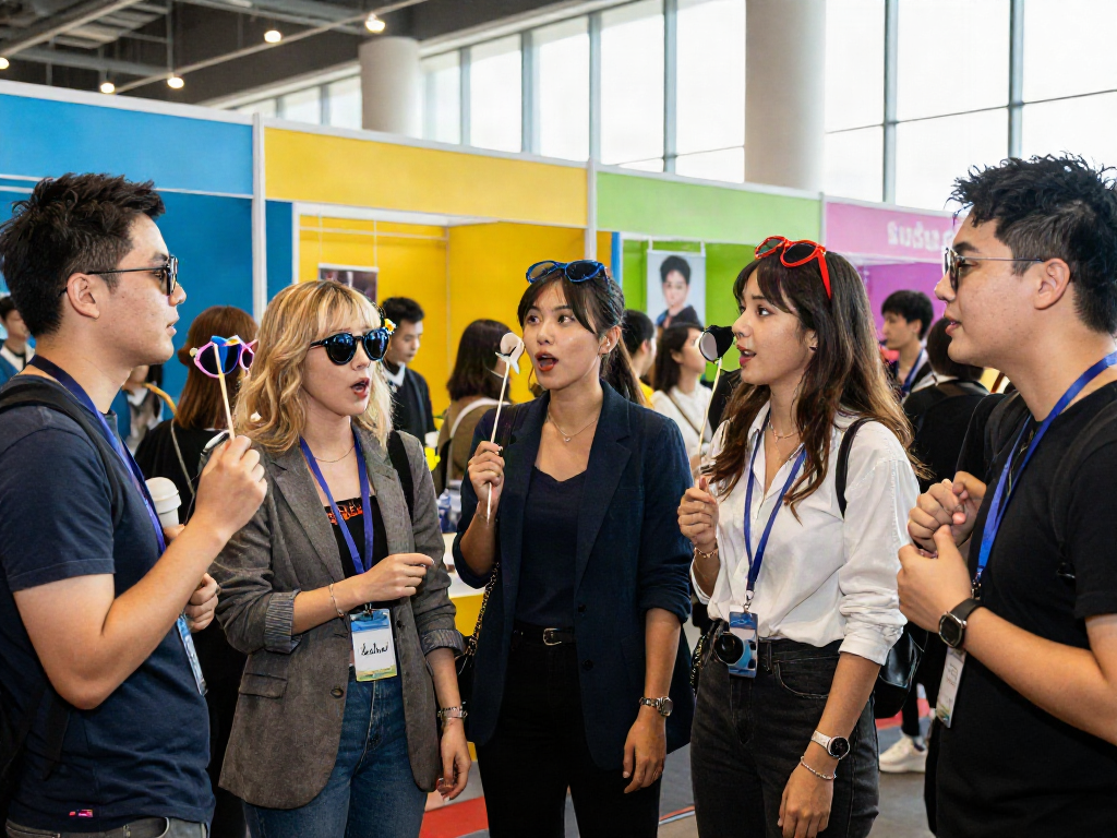 Crowd at celebrity look-alike event showcasing individuals resembling celebrities, engaging in lively discussions.