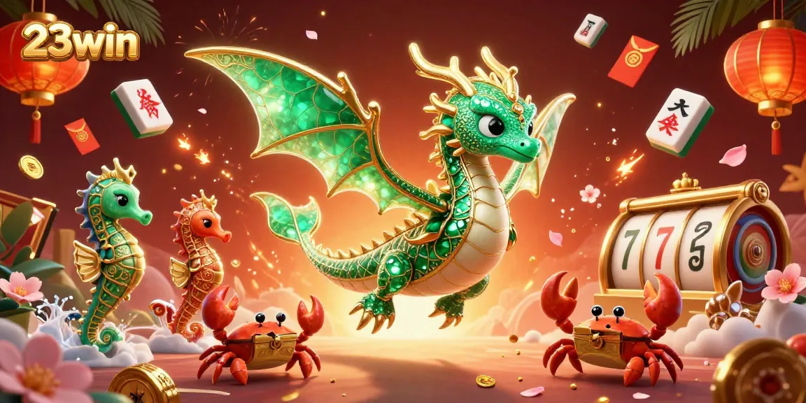 Experience the excitement of 23win with this vibrant casino scene featuring a sea dragon and slot elements.