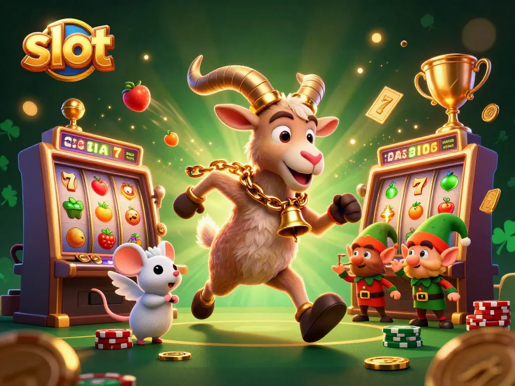 Experience thrilling slot action with a playful Krampus and angel mouse among lively casino elements.