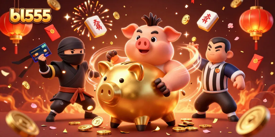Win big at bl555 with an energetic casino atmosphere featuring vibrant characters and festive elements.