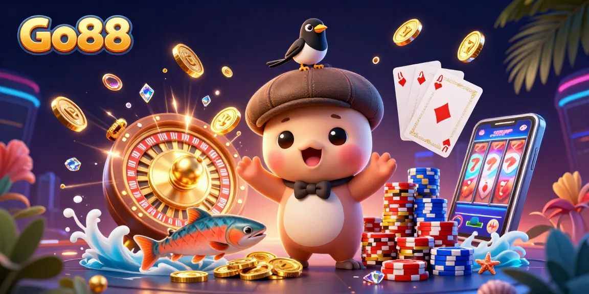 Experience the fun of Go88 in an ultra-detailed 3D casino world with lively characters and games.