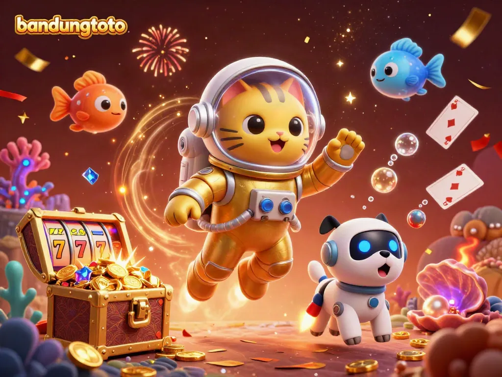 Experience exhilarating gameplay with bandungtoto's vibrant casino theme featuring playful characters and slot elements.