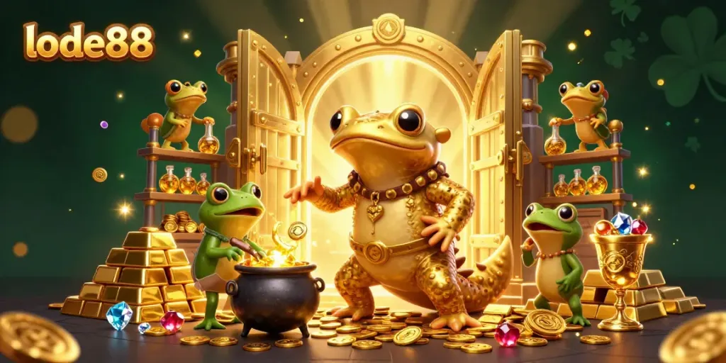 Lode88 offers an immersive casino experience with vibrant gold themes and dynamic gaming symbols.