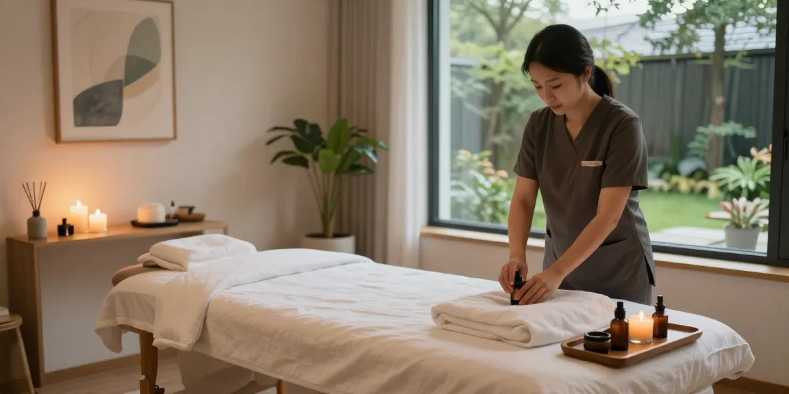 Experience calming 강남출장마사지 in a serene therapy room with professional setup.